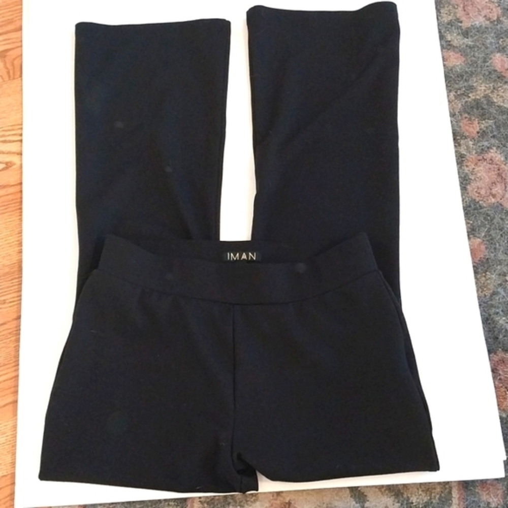 Iman Global Chic Ponte Slimming Mesh Panel‎ Straight Leg Pant Black Size SP NWOT